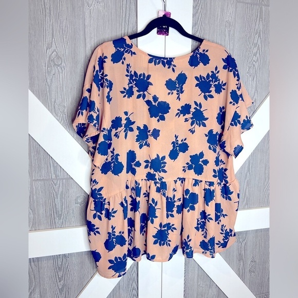 B3.13 Bobeau Pink & Blue Flowy Blouse 1X - Picture 5 of 5